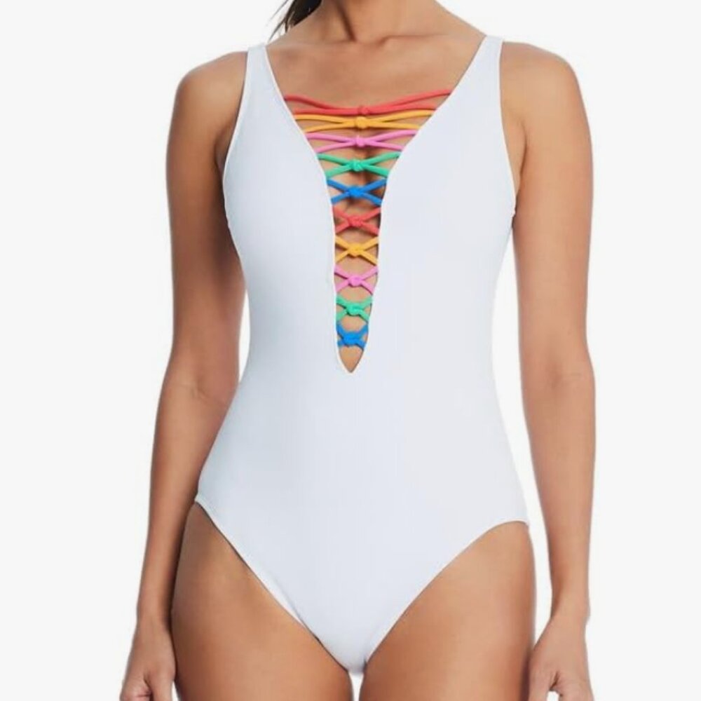 Bleu by Rod Beattie Womens Core-Lace-Down Mio One White Multi 10